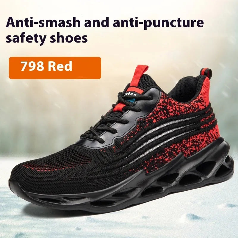 Brown leather labour protection safety shoes with rubber sole on work surface