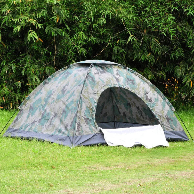 Camouflage pattern camping tent with steel ground nails and waterproof Oxford cloth construction