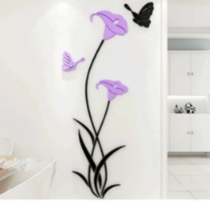 Transparent acrylic 3D wall sticker showing light-catching dimensional effect in pink colour option
