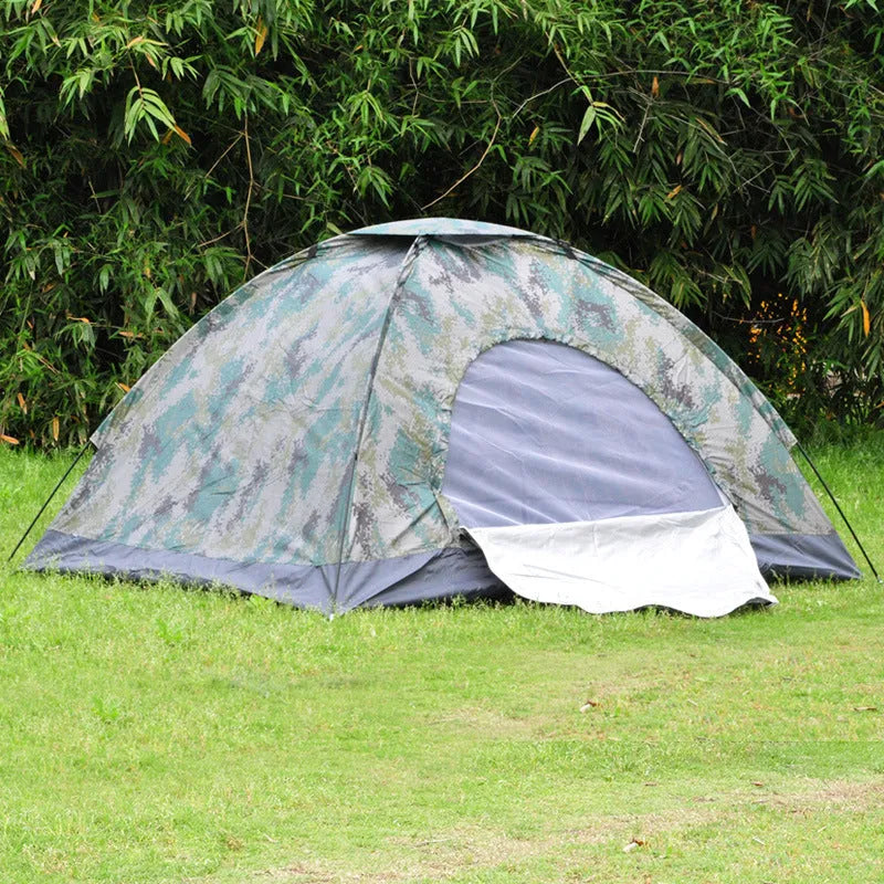 Camouflage pattern camping tent with steel ground nails and waterproof Oxford cloth construction