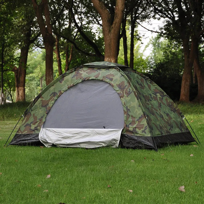 Camouflage pattern camping tent with steel ground nails and waterproof Oxford cloth construction