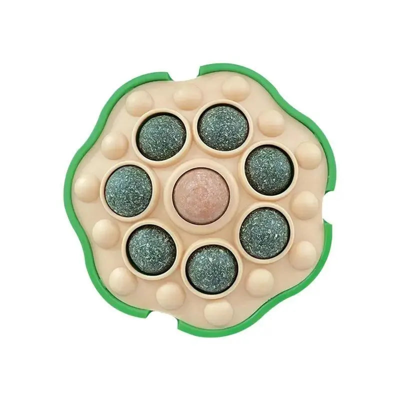 Green catnip ball that sticks on wall, size 10.5x10.5cm, for indoor cats biting and licking