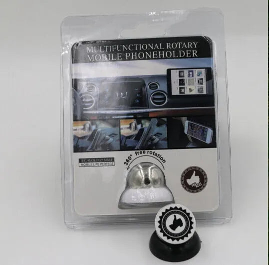 Magnetic car phone mount with paste base in black holding a Samsung phone on dashboard