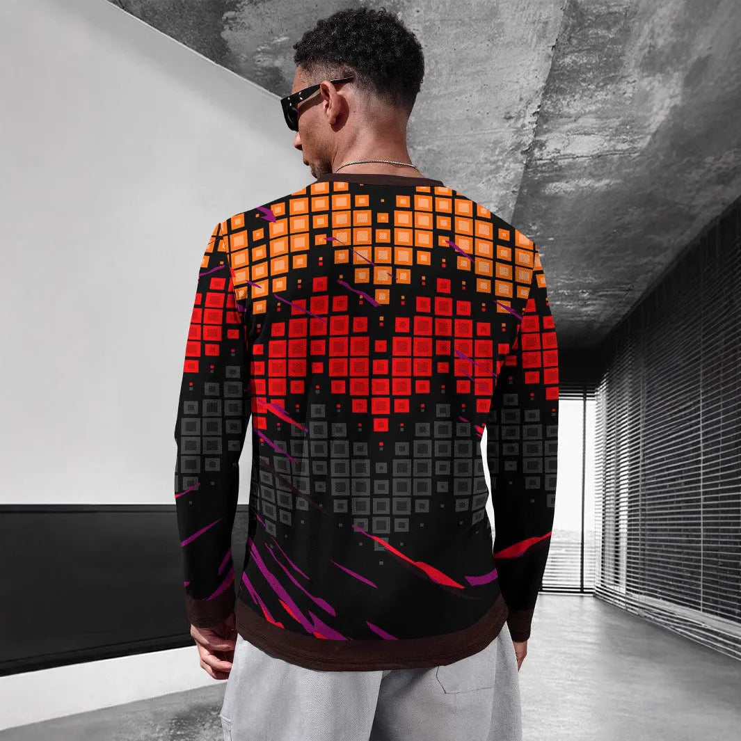 Men's long sleeve round neck pullover top in milk silk fabric, young casual style, multiple colours available
