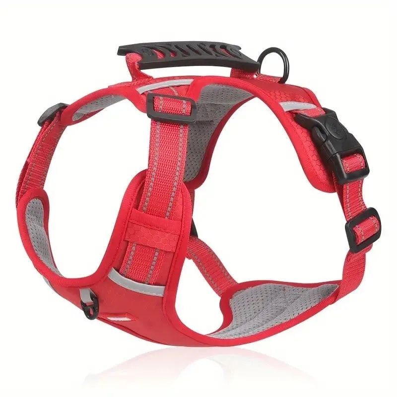 Dog chest harness and lead set in multiple colours including black, yellow, red, orange, pink, and lake blue