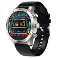 Black steel Bluetooth smart watch on wrist showing call interface