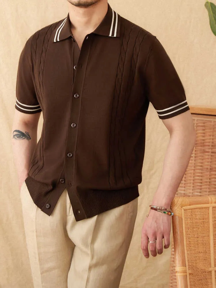 Cotton blended short sleeve polo shirt with lapel collar in apricot colour