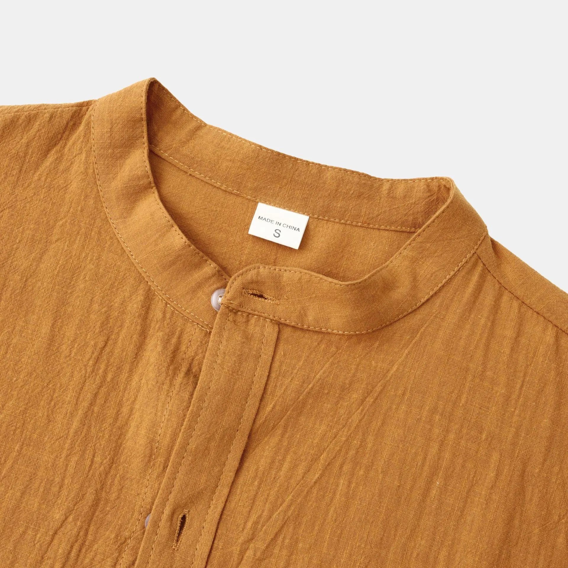Men's Slim Solid Colour Long Sleeve Cotton Blend Shirt Casual Pants Set Brown S M L XL 2XL Asian Sizes European American Fit