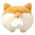 Yellow corgi butt-shaped soft tissue box cover with elastic strap for car sun visor.
