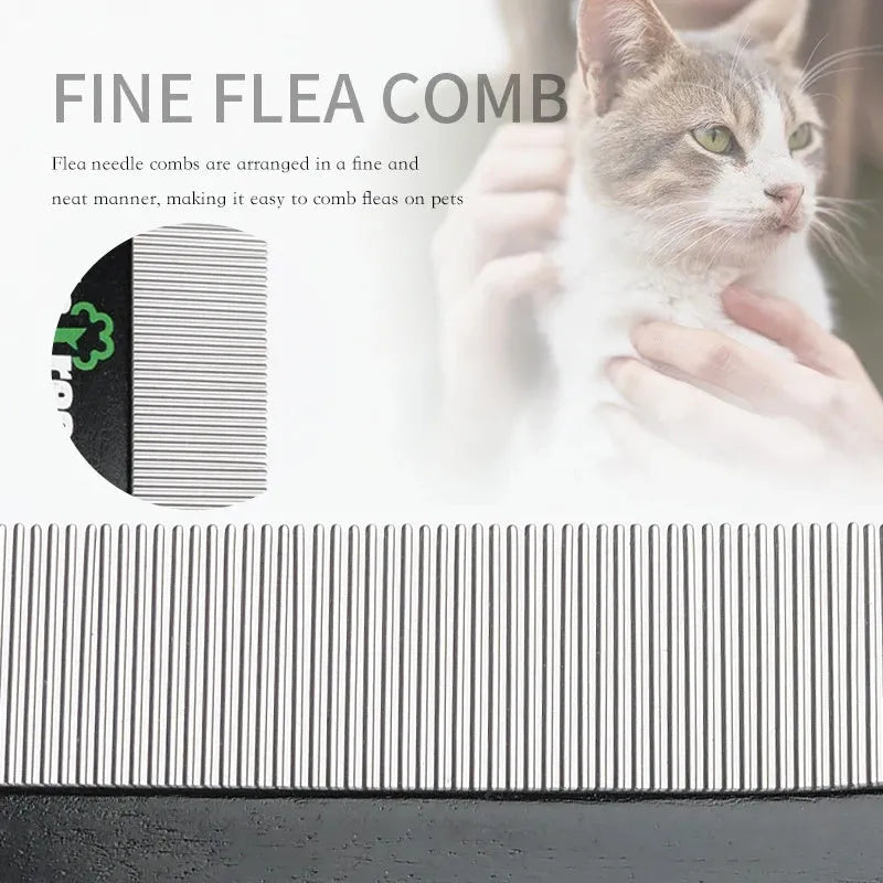 Double-sided stainless steel pet deshedding comb with wood handle for cat or dog grooming, black colour
