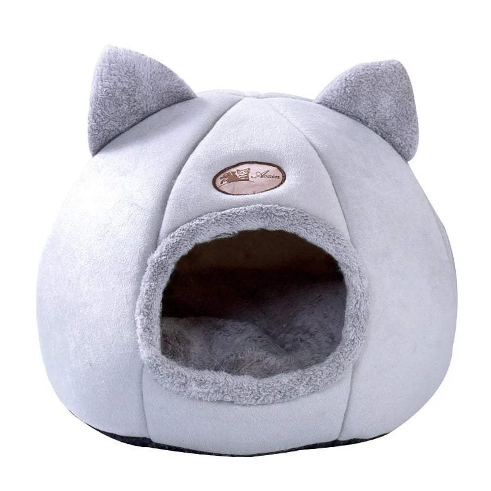 Winter cat nest fully enclosed sofa bed in grey, size XL 40cm, for indoor use