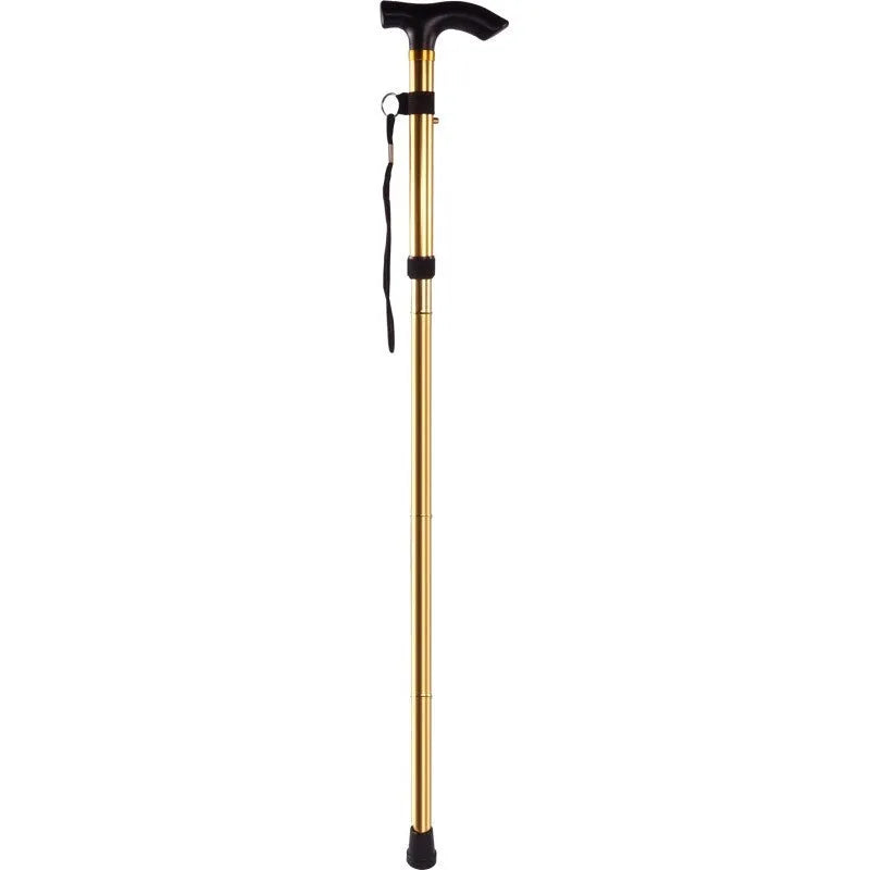 Aluminium alloy folding walking stick adjusted to show length, displayed in a choice of colours.