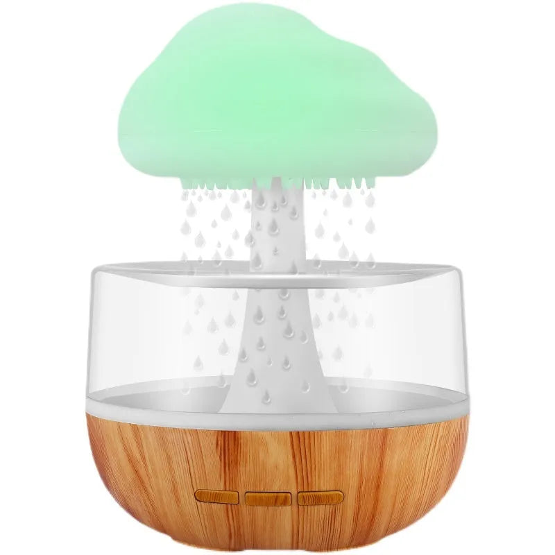 Raining Cloud humidifier with night light and white finish, 400ml tank, USB powered, showing water drop effect