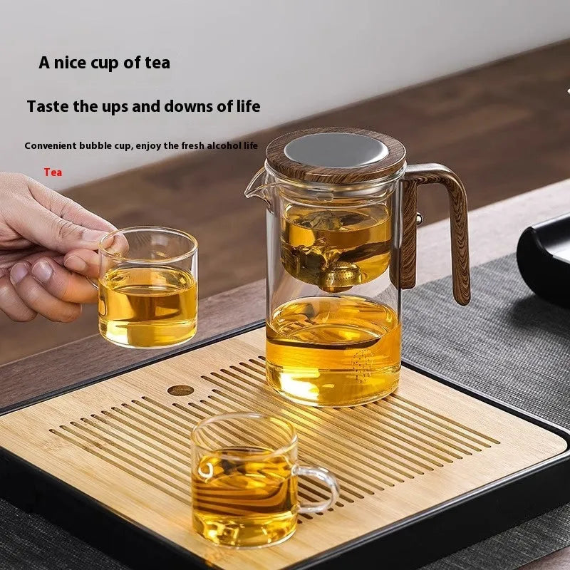 Glass teapot with magnetic water separation, walnut wood handle, borosilicate glass body, 500ml or 700ml capacity