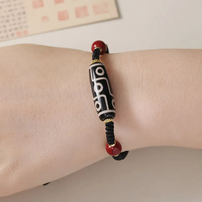 Tibetan agate dzi bead bracelet for men with shrinkable adjustable fit, showing 30 bead models on a neutral background