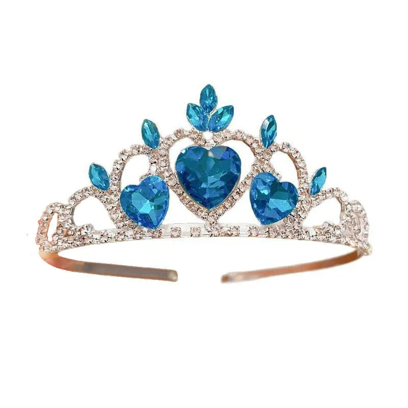 Children's crystal crown metal headband with electroplated finish in pink, light blue, or light purple for girls aged 3-10