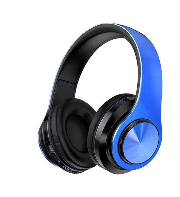 Folding Bluetooth headset with 40mm speaker, wireless 2.4GHz, black plastic housing, folded for portability