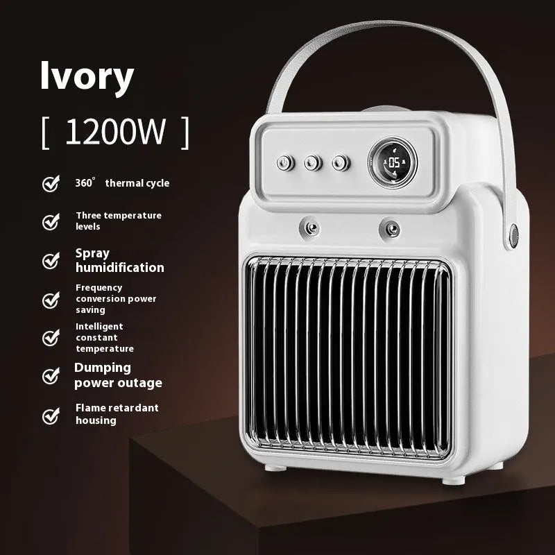 White 1200W 2 in 1 humidifying PTC room heater with spray mist, 19cm x 25cm, for office or bedroom use