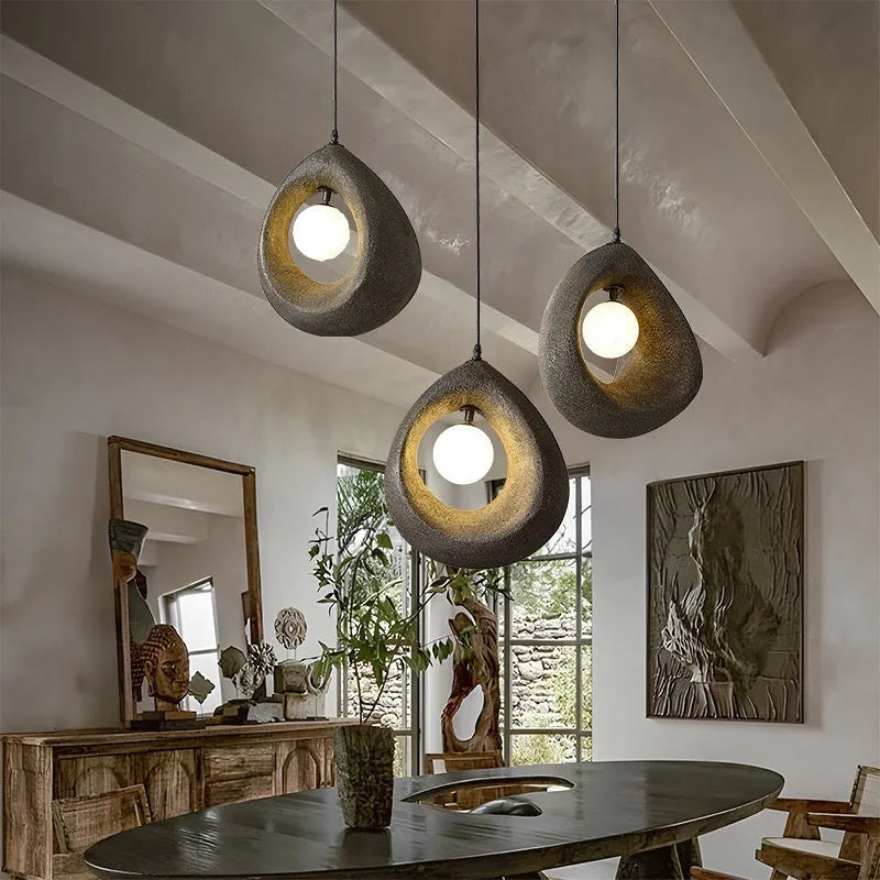 Retro style pendant chandelier with milky white lampshade for dining room or living room