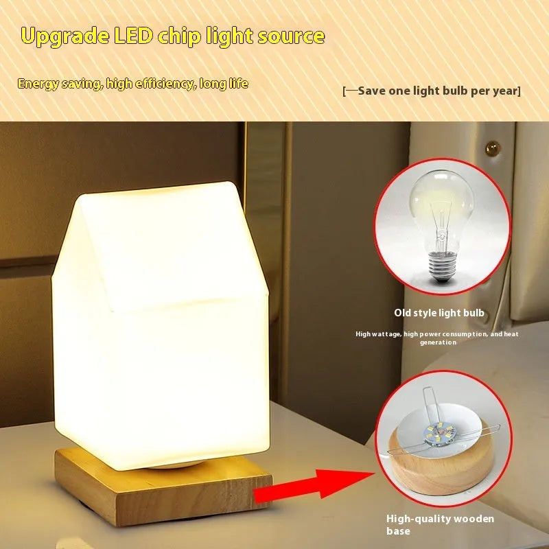 White Nordic solid wood USB table lamp with touch dimming in flower-shaped design