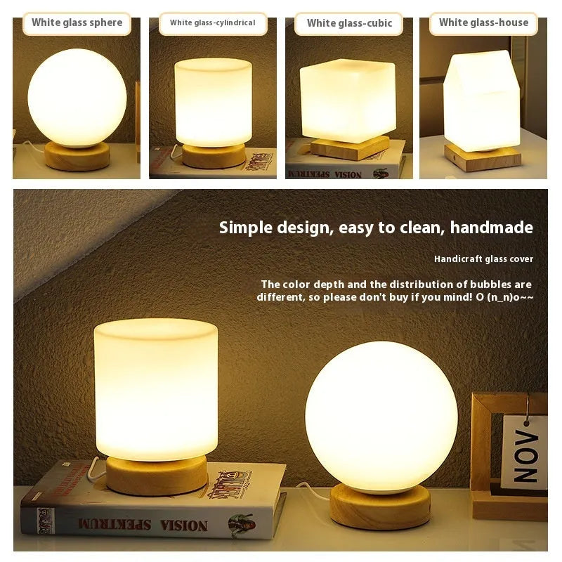 White Nordic solid wood USB table lamp with touch dimming in flower-shaped design