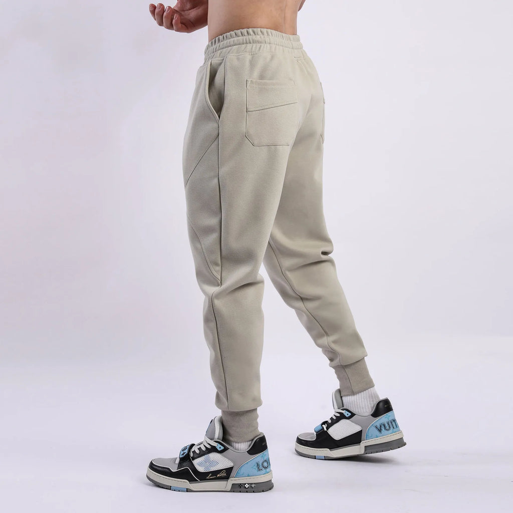 Men's casual ankle-tied drawstring sweatpants in polyester cotton elastic fabric, black colour