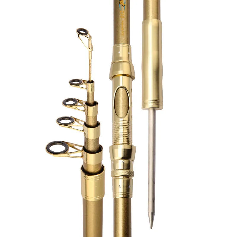 Super hard carbon sea fishing rod Tyrant Gold with ground plug, available in 2.1m to 3.6m lengths