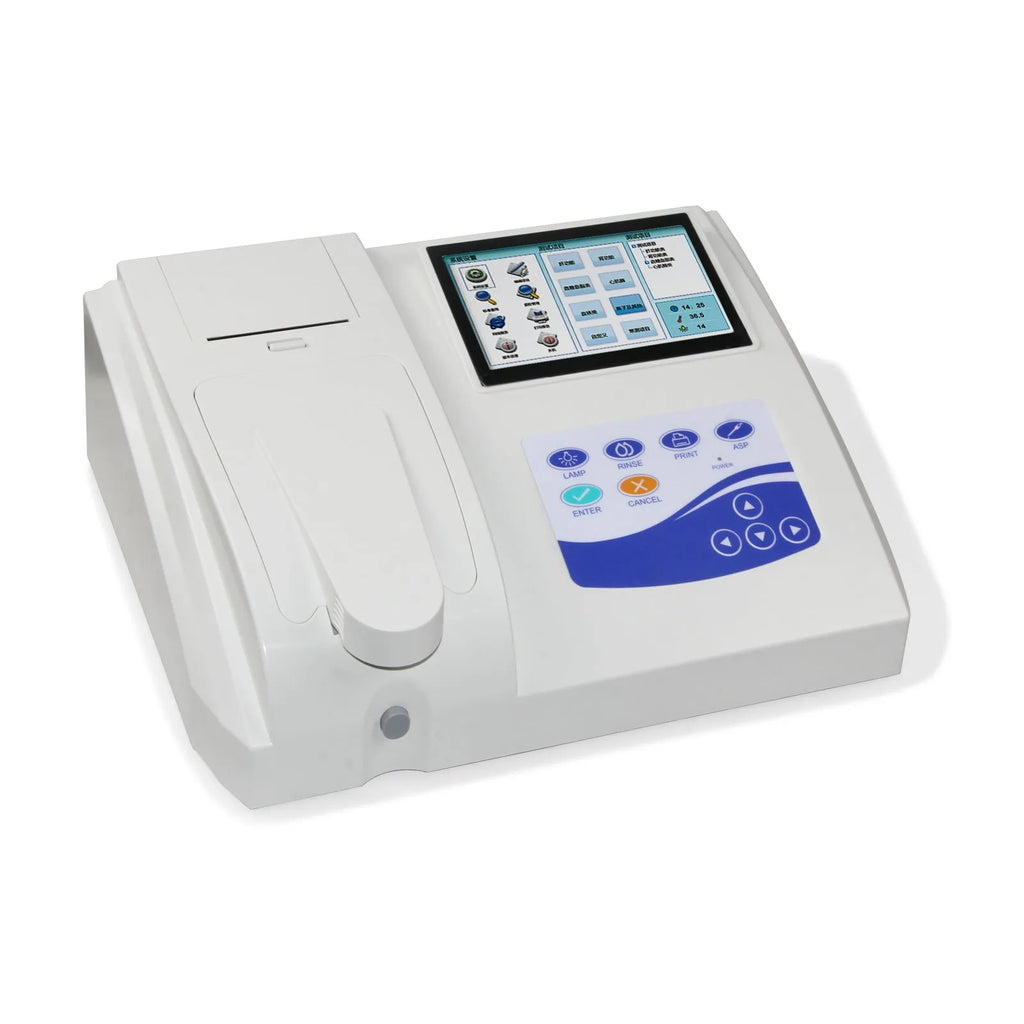 CONTEC BC300 semi-auto biochemistry blood analyser with touch screen, thermal printer, and quartz flow cell on benchtop.