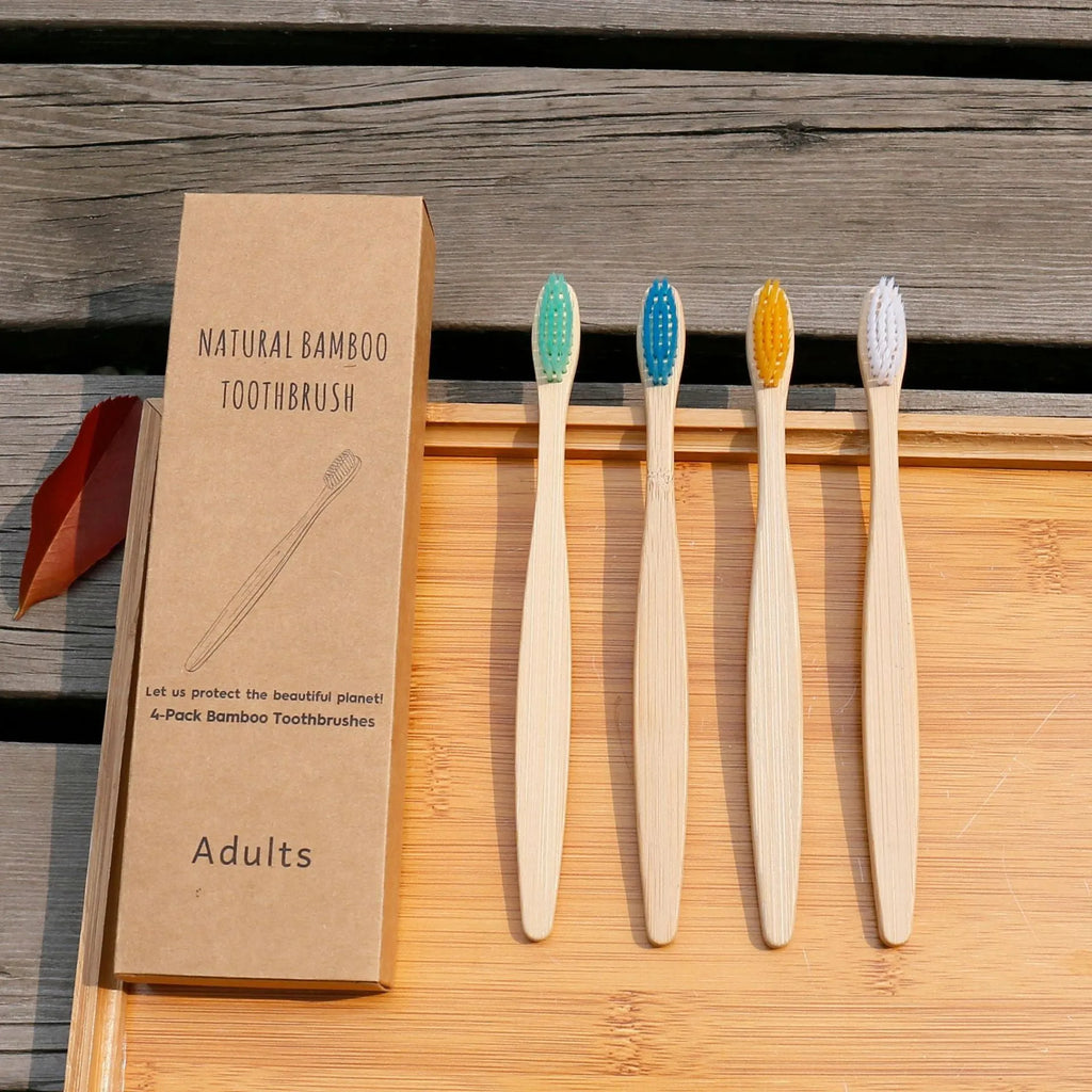Eco friendly bamboo soft fibre toothbrush with biodegradable handle and soft PBT bristles