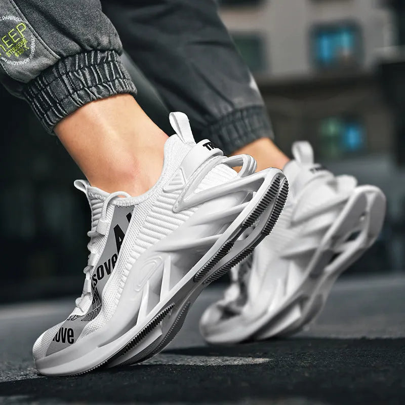 Men's breathable fly woven mesh casual exercise shoes in solid colour with lace-up closure and embroidery detail
