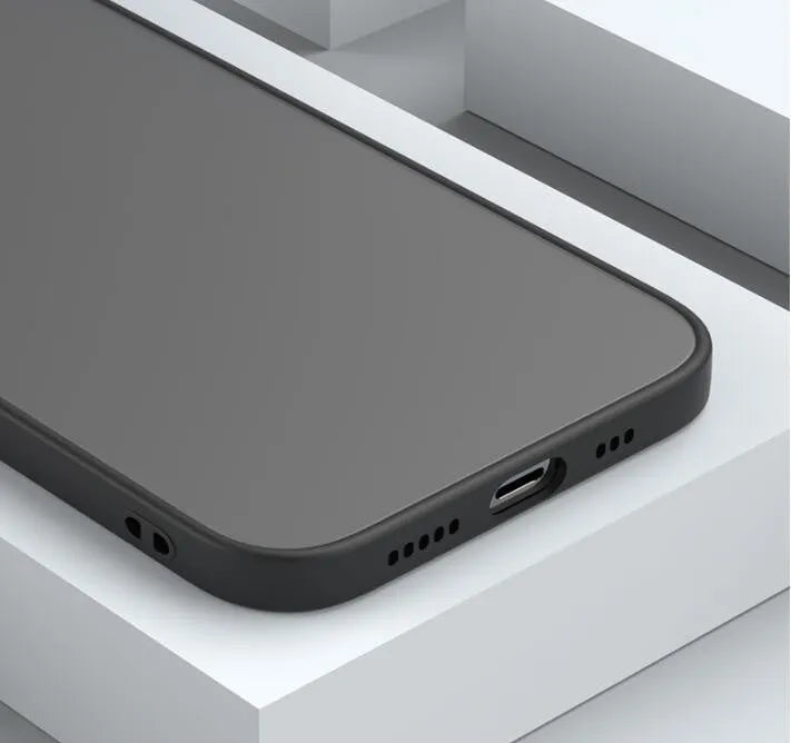 Frosted hard protective phone case for iPhone in black, green, or blue, showing full camera lens coverage.