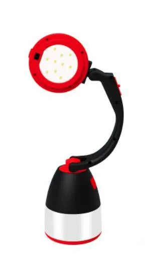Black green three-in-one LED camping lamp with adjustable head and USB charging port