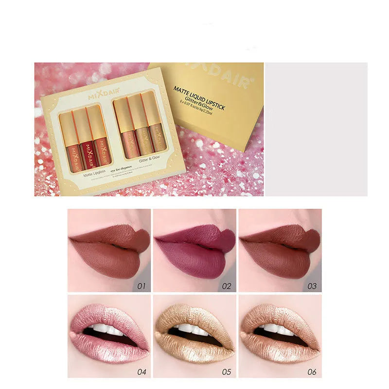 Matte high gloss lip gloss set with mica shimmer in colour options A and B for unisex use