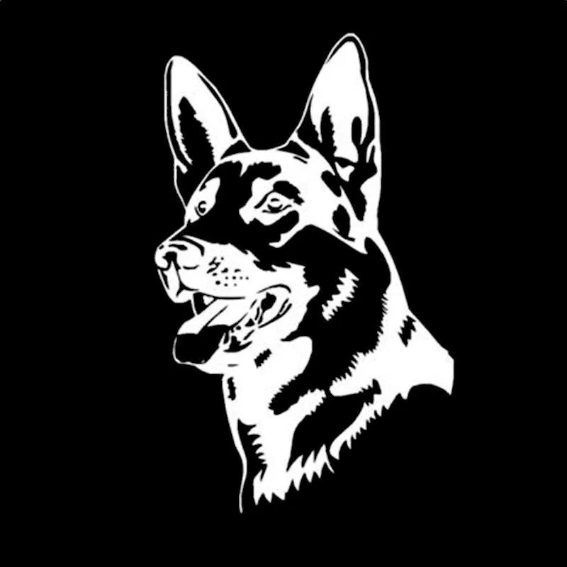 Reflective Alsace Shepherd dog car bumper sticker measuring 13x8 cm