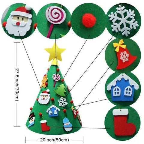 Three-dimensional felt Christmas tree pendant with felt balls on a cone base