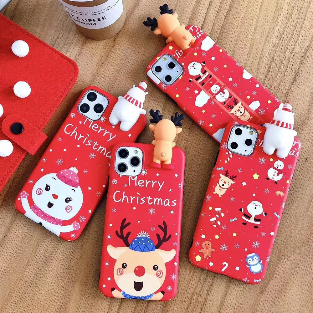 Silicone Christmas phone case back cover for various iPhone models in multiple colours.