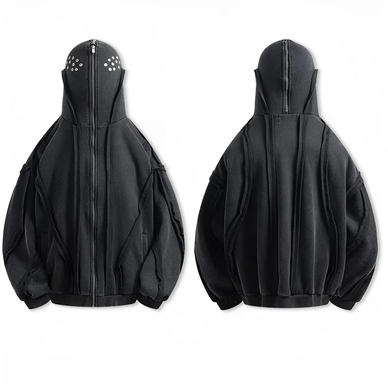 Men's black abstract pattern cotton hooded cardigan coat with zip fastening
