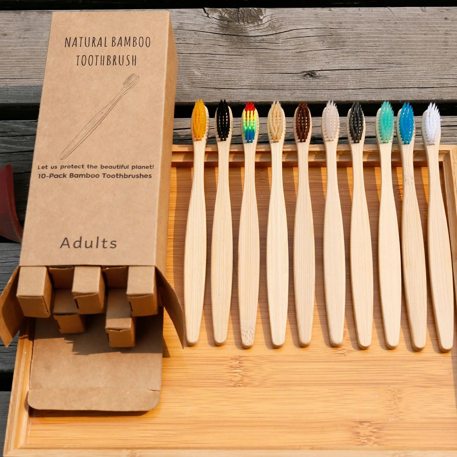Eco friendly bamboo soft fibre toothbrush with biodegradable handle and soft PBT bristles