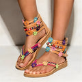 Ethnic style beaded petal sandals with floral design on artificial PU upper