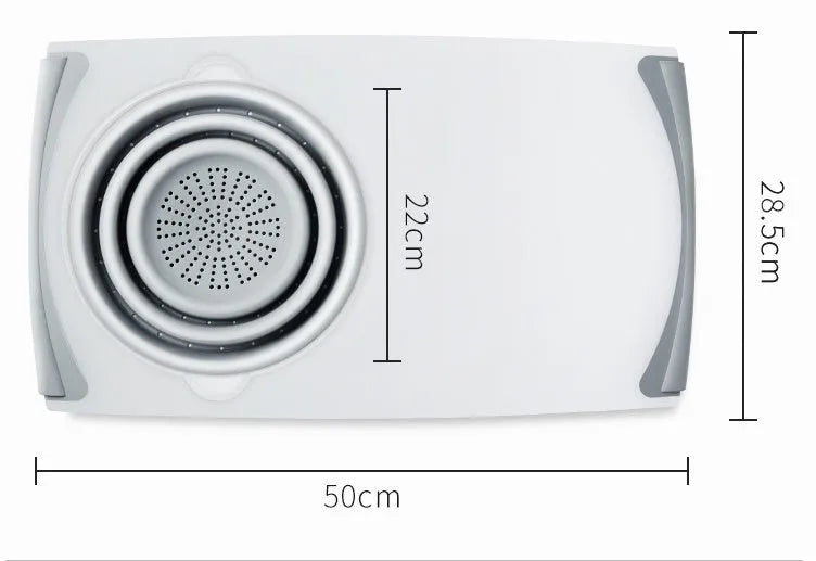 Gray PP+TPR multi-functional 3 in 1 chopping board with detachable folding drain basket and thickened cutting surface