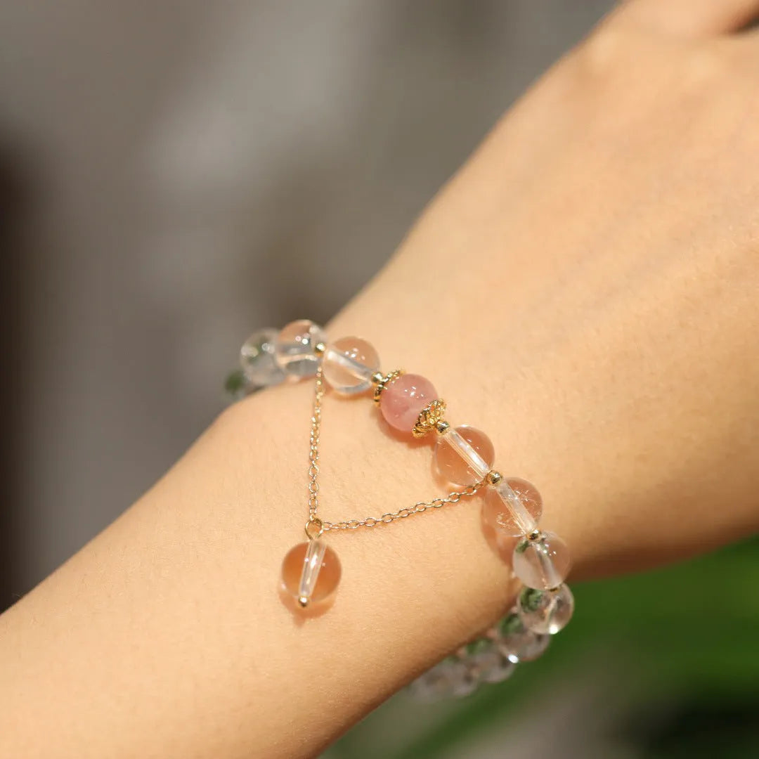 White crystal bracelet with geometric beads, 8mm women's and 10mm men's sizes, Chinese style design