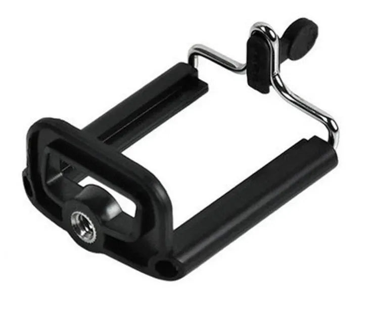 Black universal mini flexible tripod stand with extendable legs and phone clip for cameras and smartphones