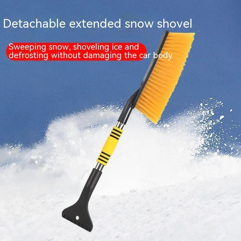 Winter car snow scraping brush with telescopic long handle in yellow thickened plastic model
