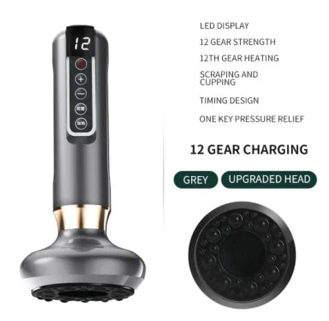Green electric vacuum cupping massager device with USB charger on a white background