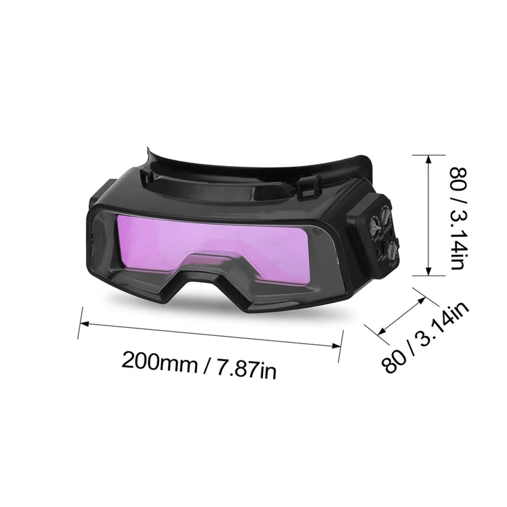 Black automatic darkening welding mask with a large rectangular viewing lens and adjustment controls on the side.