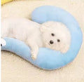 Blue U-shaped cat neck protection pillow with moon design on cloth material