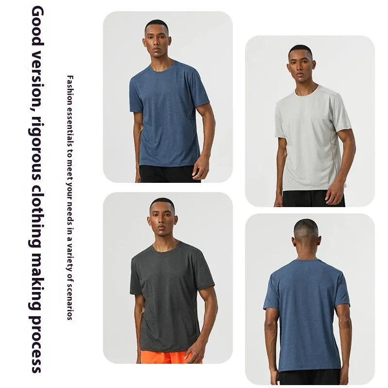 Men's lightweight quick-dry short sleeve t-shirt in light cloud gray with reflective strips, polyester fabric
