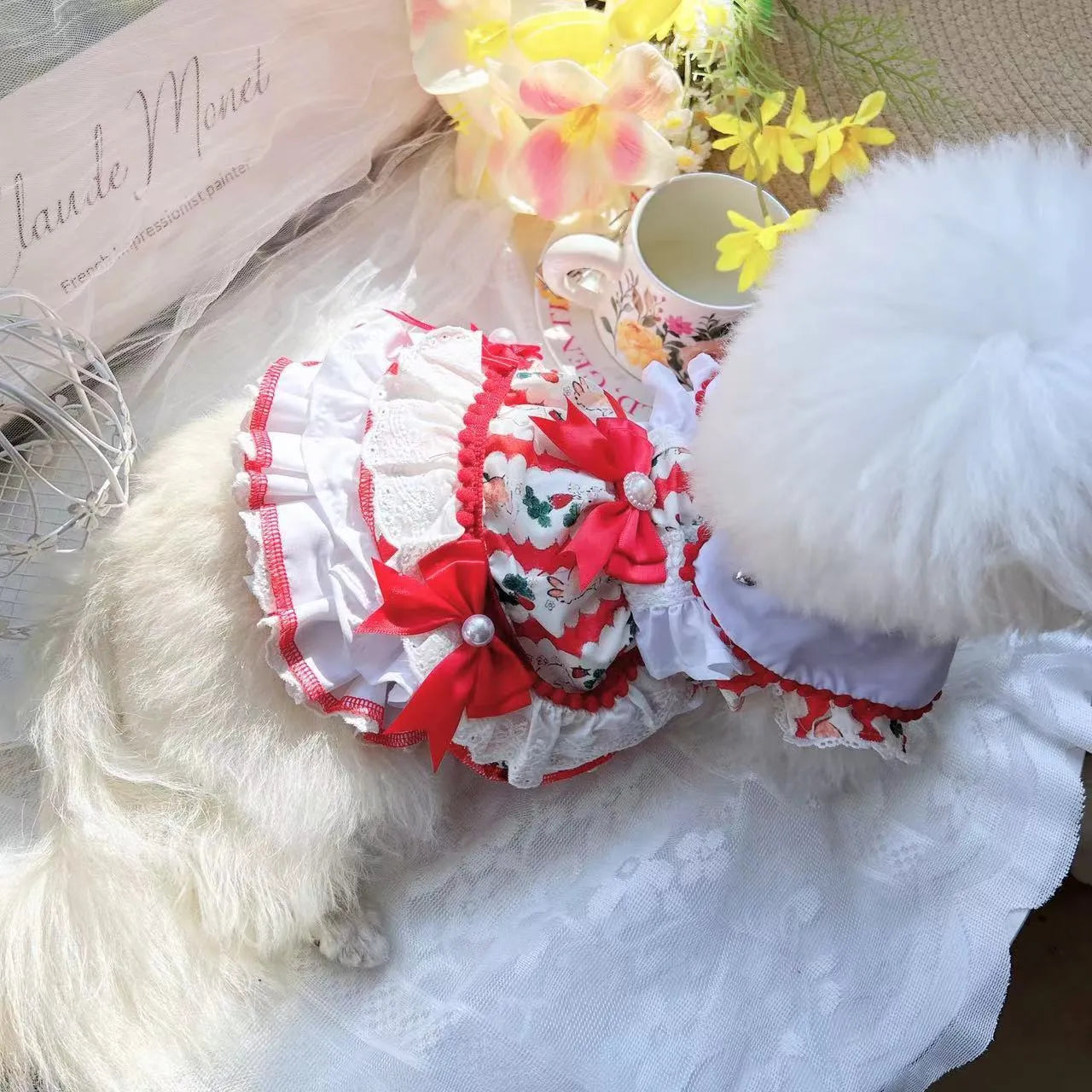Small dog wearing polyester princess style rabbit skirt costume in various sizes