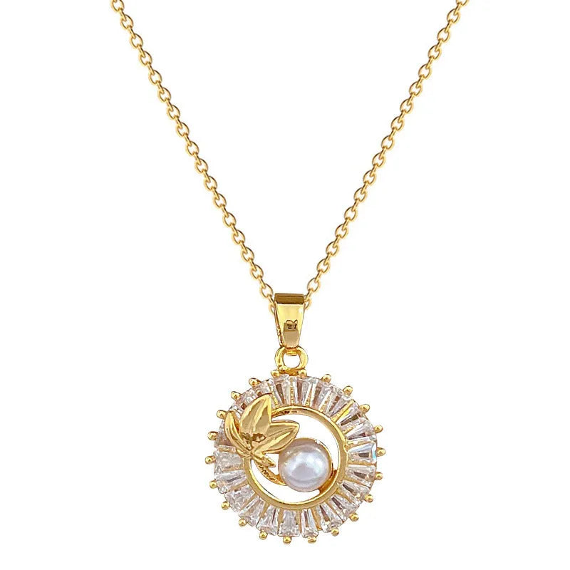 Titanium steel geometric jewellery set with round ring, square pendant necklace, and leaf-shaped stud earrings on a silver-tone chain.