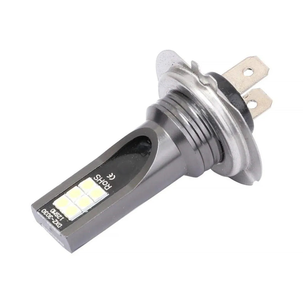 White H7 LED fog lights for cars with 12 SMD 3030 beads and aluminium housing